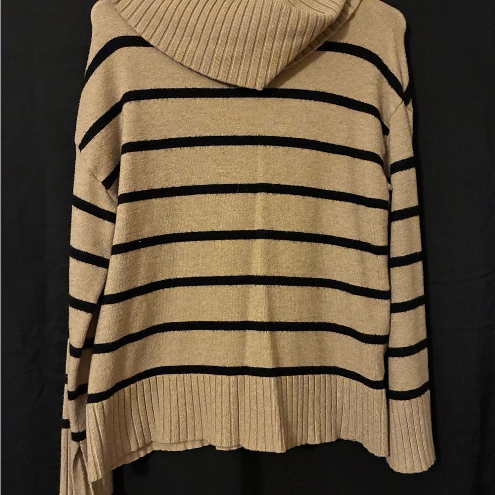 Ellen Tracy Tan and Black Striped Cowl Neck Sweater size medium